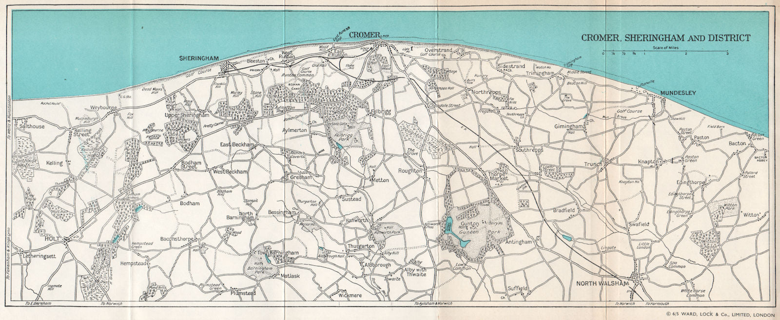 NORFOLK COAST. Cromer & Sheringham environs. North Walsham Mundesley 1965 map
